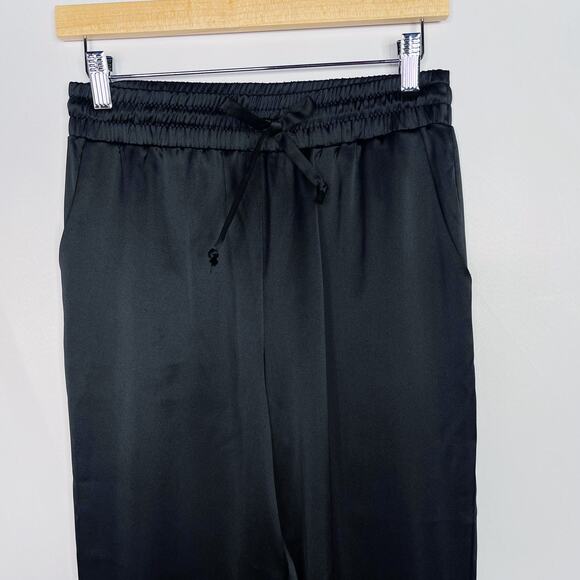 Gibson Look XSmall XS Black Satin Look Cinch Bottom Joggers Tie Waist Pockets - Picture 3 of 11
